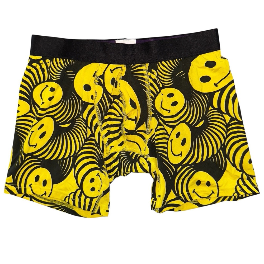 MeUndies Mens Medium Yellow Black Smilie Face Modal‎ Boxer Briefs NWOT